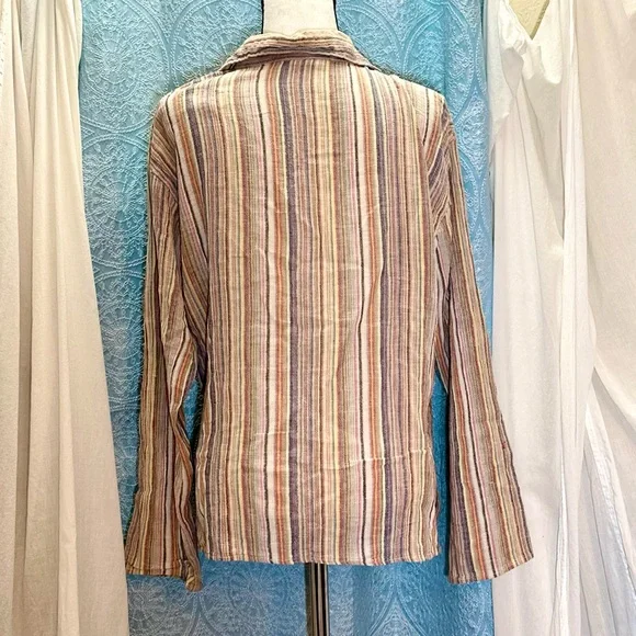 Tibet Souvenirs Colorful Striped Long Sleeve Collared Tunic Shirt - Picture 3 of 9